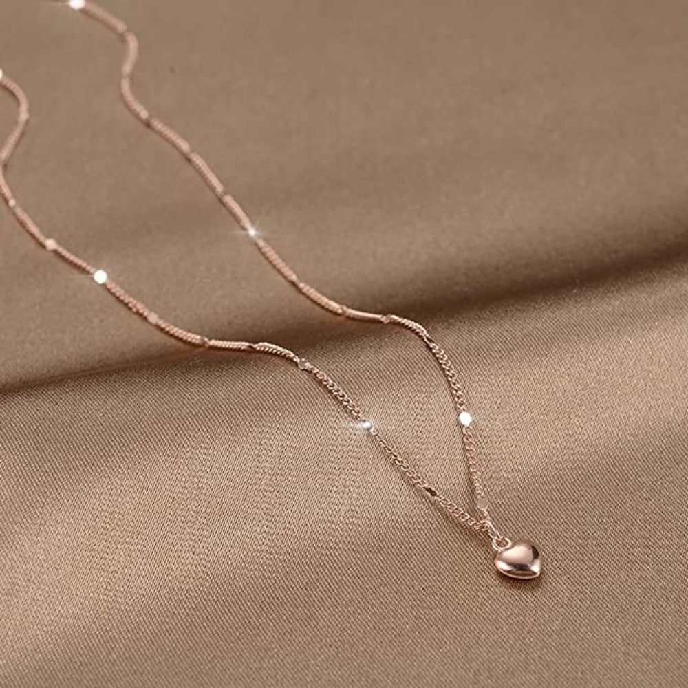 Dainty Heart Pendant Shiny Choker Necklace 925 Sterling Silver Necklace Gold - Picture 3 of 5